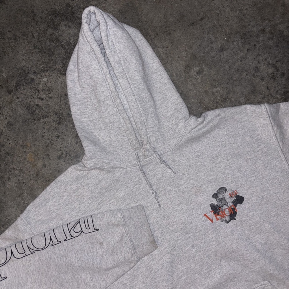 Topman Vision Hoodie Mens Medium Gray Floral Graphic Kangaroo Pockets Outdoor
